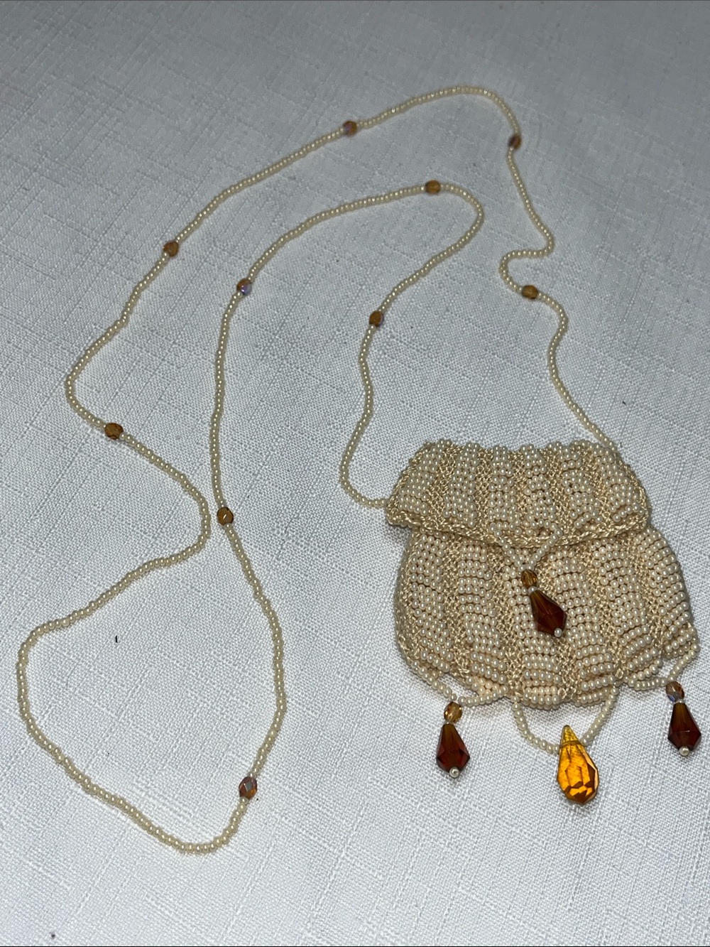 Mini Beaded Pearl-Style necklace or crossbody bag with Amber Accents